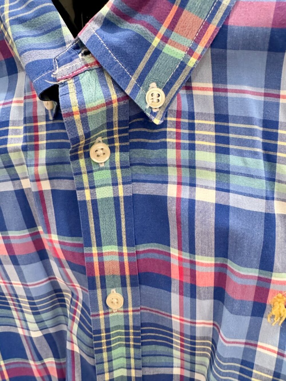 Polo Ralph Lauren Plaid Button Down Shirt Youth XL 18-20 Yellow Pony Mens XS EUC - Picture 10 of 11